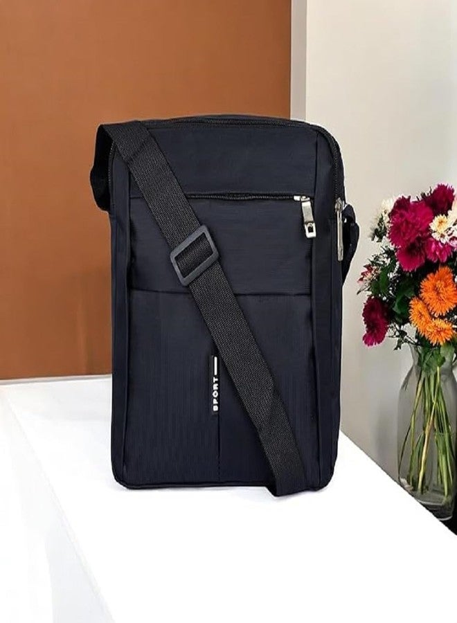 LEAFZY Nylon Sling Cross Body Water Resistance Travel Shoulder Bag | Work Business Messenger Bag with Adjustable Strap for Men Women (Black) - Image 4